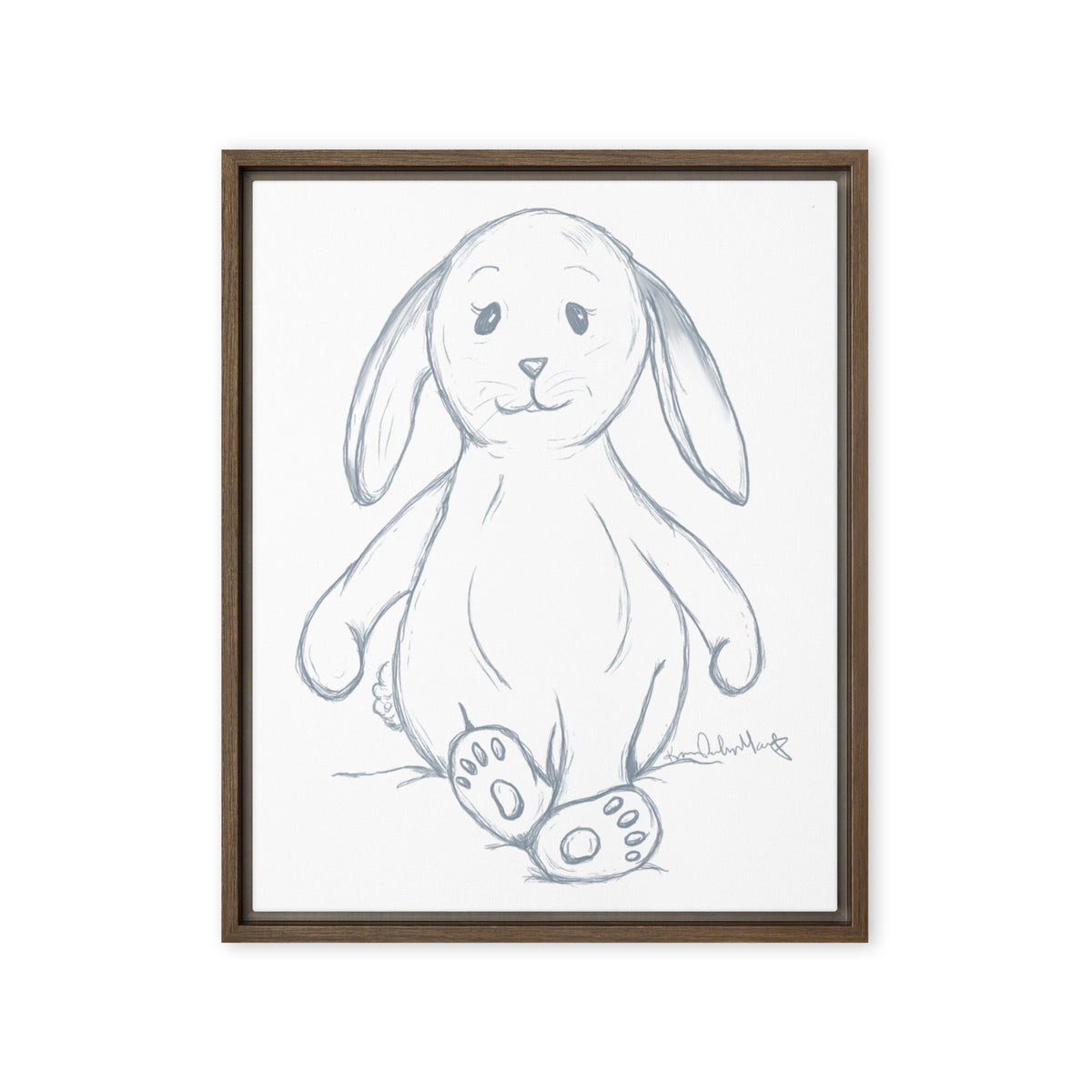 Framed line drawing of a rabbit on a white background nursery playroom wall art