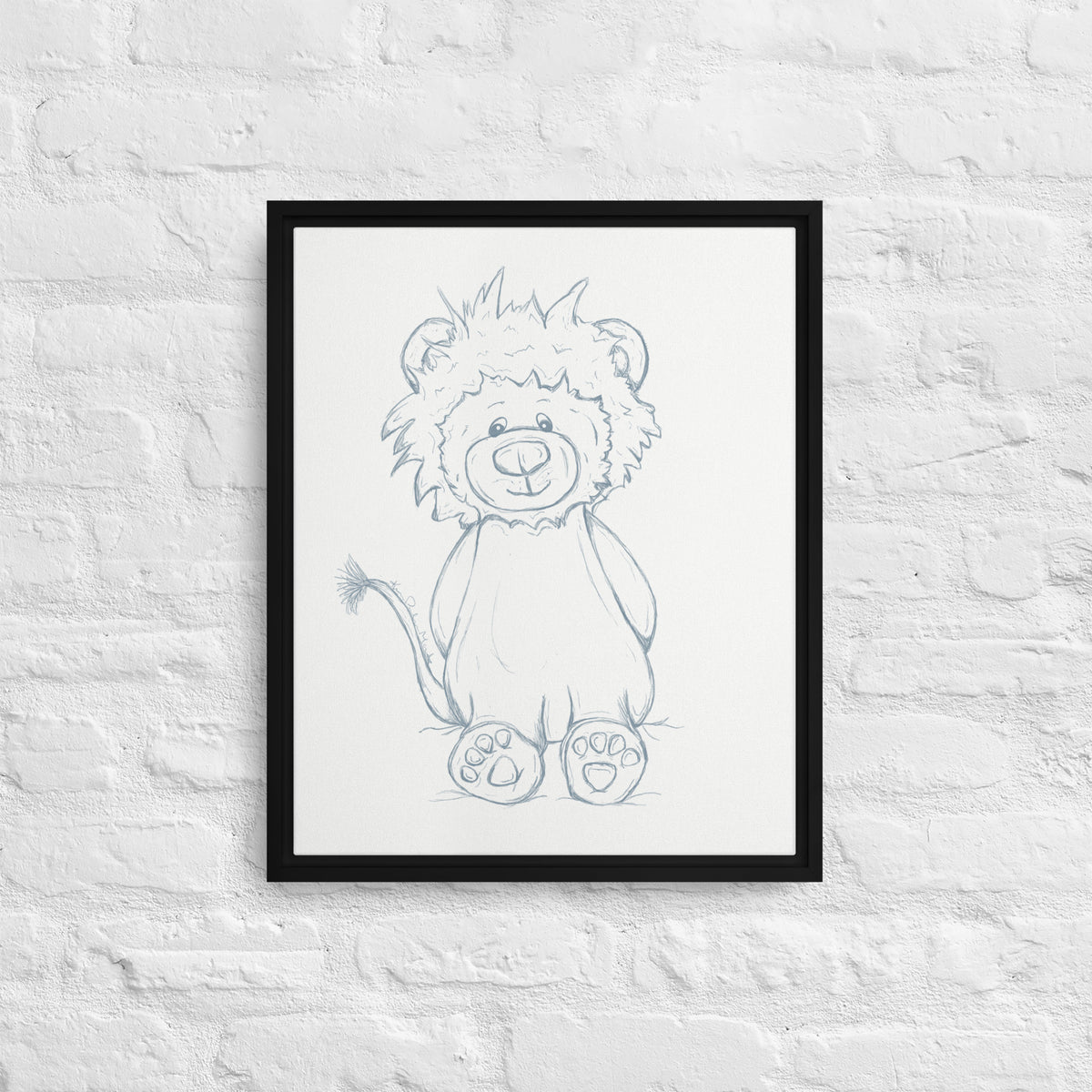 Leo the Lion in black wood frame Little Blue Mountain, nursery, wall art