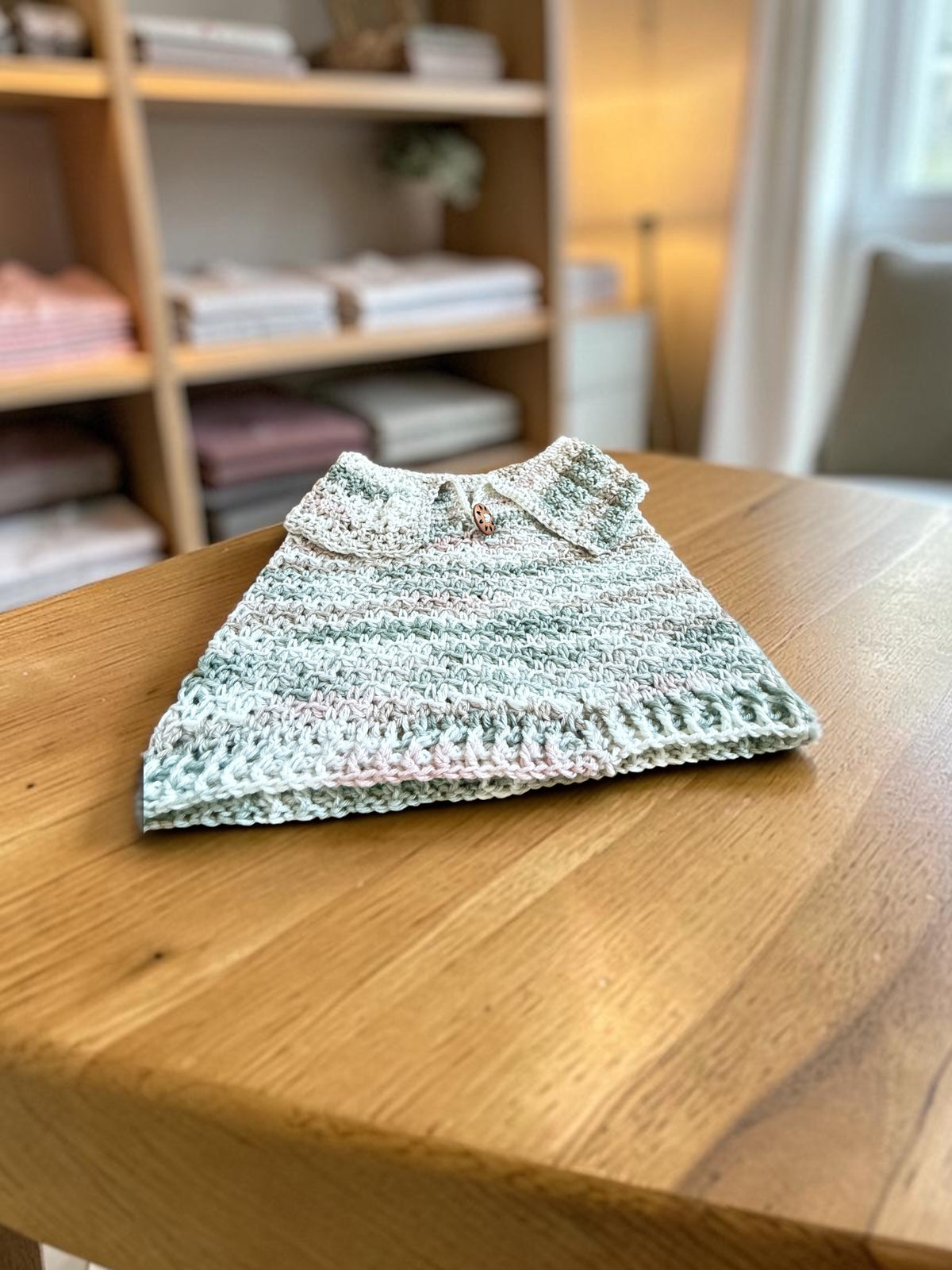 Crocheted Baby Poncho with Collar - 6-9 month old size