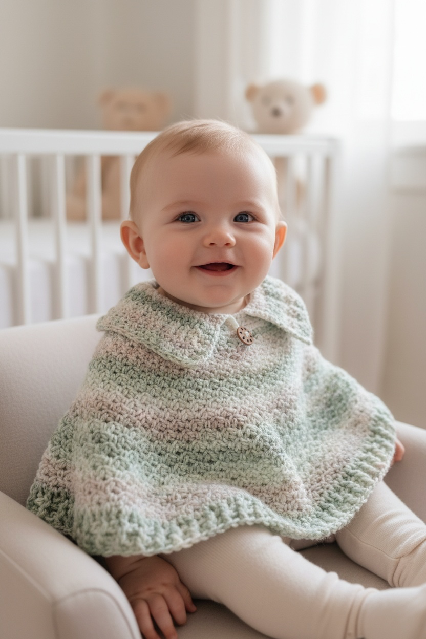 Crocheted Baby Poncho with Collar - 6-9 month old size