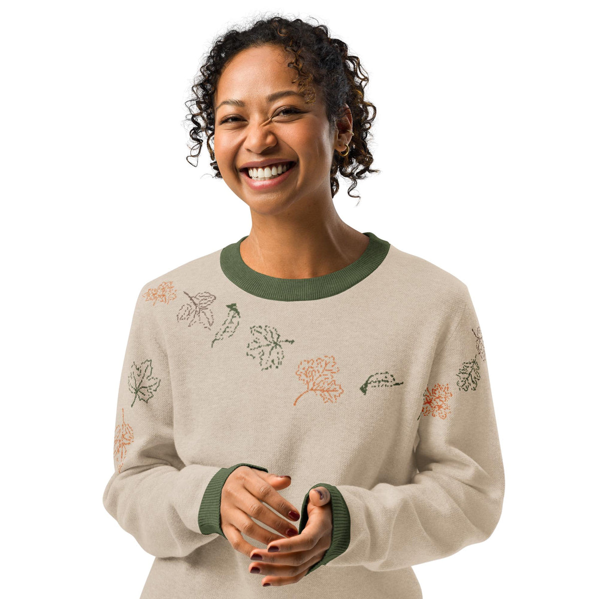 Fall Leaves Knitted Crew Neck Sweate