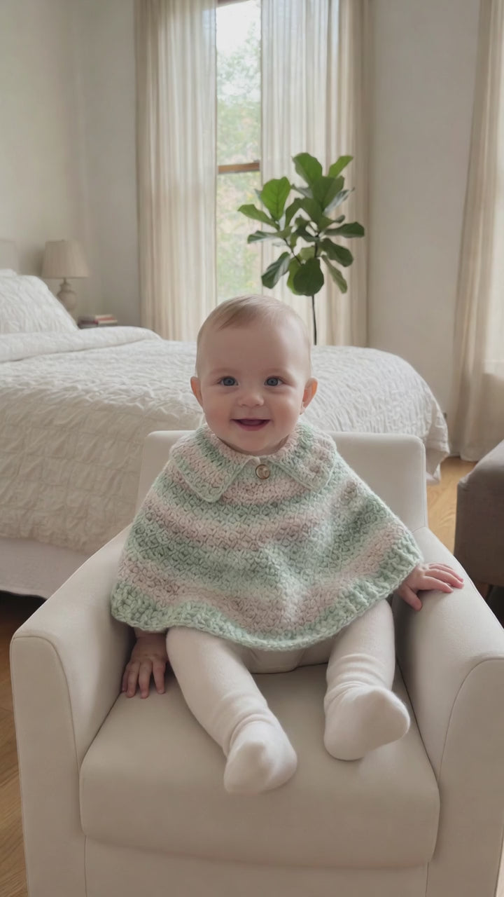 Crocheted Baby Poncho with Collar - 6-9 month old size
